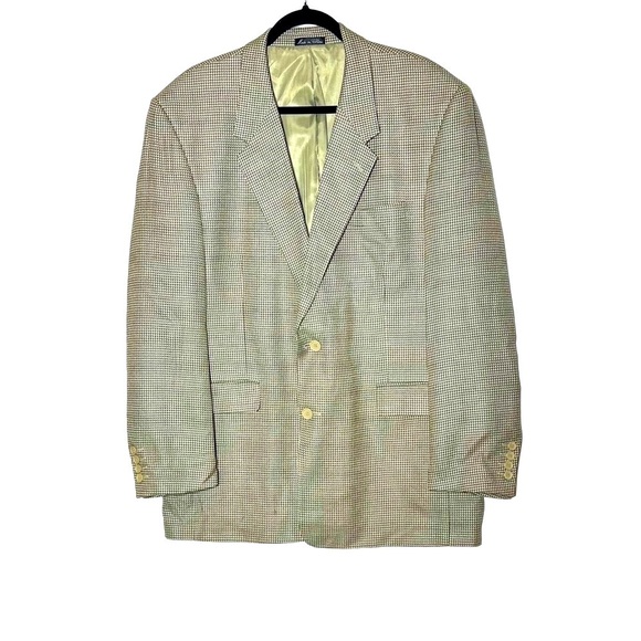 Adolfo Silk & Wool Houndstooth Two-Button Blazer in Neutral Earth Tones Size 44L - Picture 1 of 11